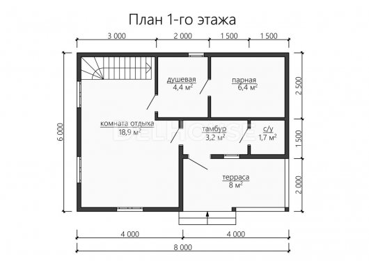 Проект ББ058 - планировка 1 этажа