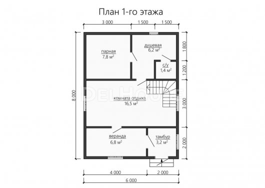 Проект ББ060 - планировка 1 этажа