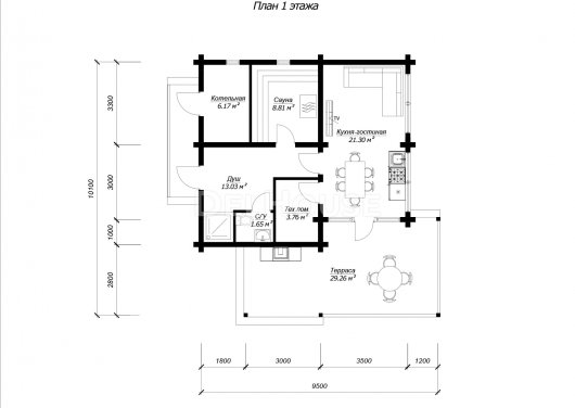 БКБ009 - планировка 1 этажа