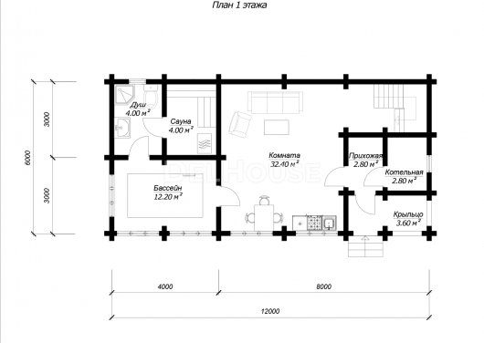 БО040 - планировка 1 этажа