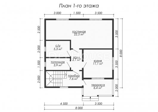 Проект ДБ033 - планировка 1 этажа