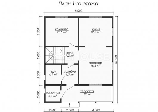 Проект ДБ040 - планировка 1 этажа