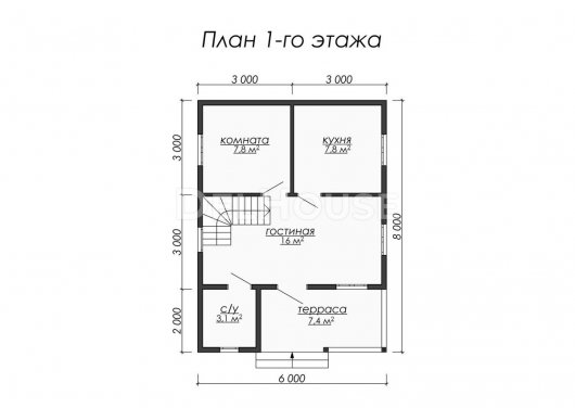 Проект ДБ050 - планировка 1 этажа