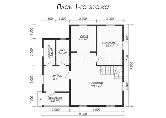 Проект ДБ054 - планировка 1 этажа