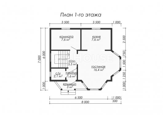 Проект ДБ080 - планировка 1 этажа