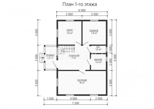 Проект ДБ155 - планировка 1 этажа