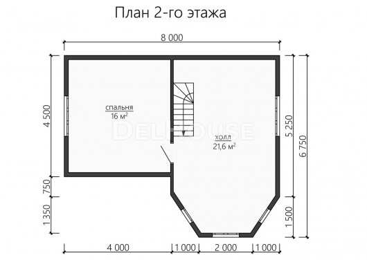Проект ДБ164 - планировка 2 этажа