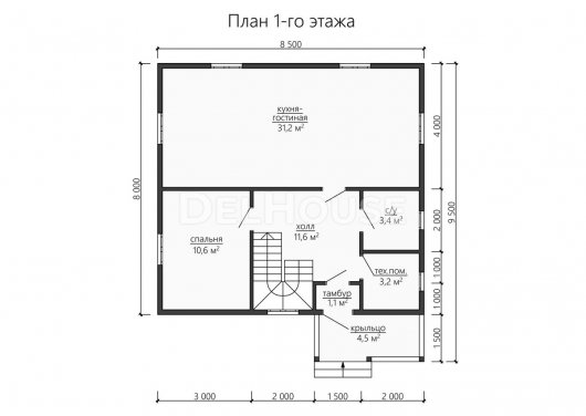 Проект ДБ180 - планировка 1 этажа