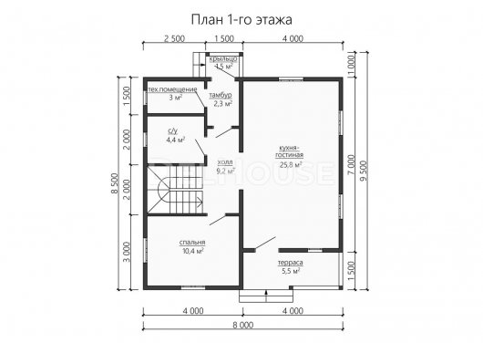 Проект ДБ183 - планировка 1 этажа