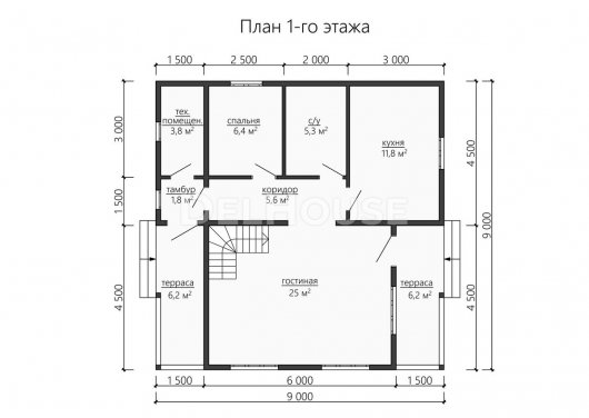 Проект ДБ186 - планировка 1 этажа
