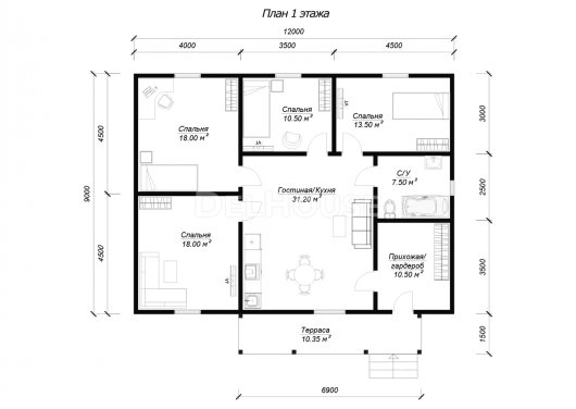 ДБ220 - планировка 1 этажа