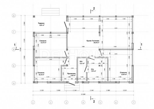 Проект ДФ004 - планировка 1 этажа