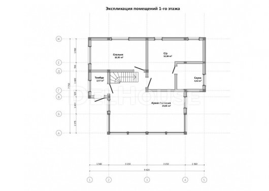 Проект ДФ010 - планировка 1 этажа