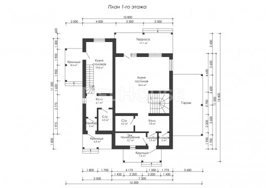Проект ДГ002 - планировка 1 этажа