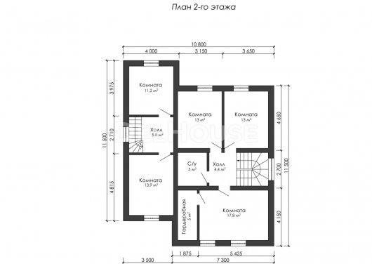 Проект ДГ002 - планировка 2 этажа
