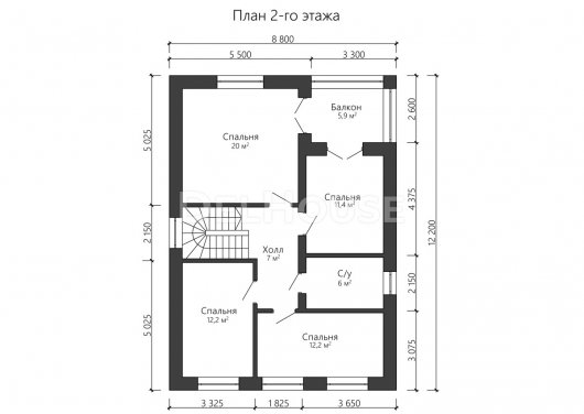 Проект ДГ022 - планировка 2 этажа