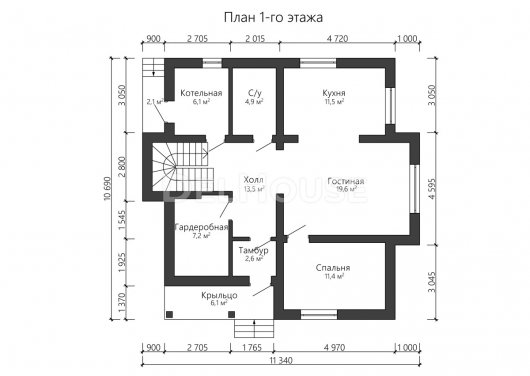 Проект ДГ023 - планировка 1 этажа