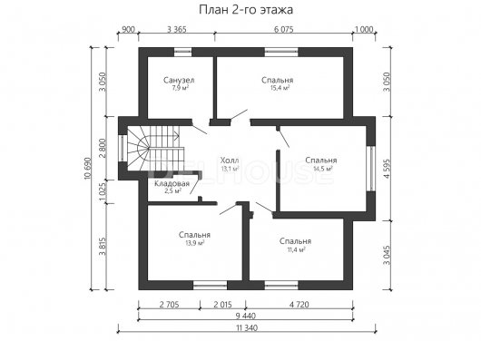 Проект ДГ023 - планировка 2 этажа