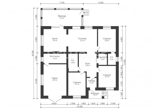 Проект ДГ028 - планировка 1 этажа