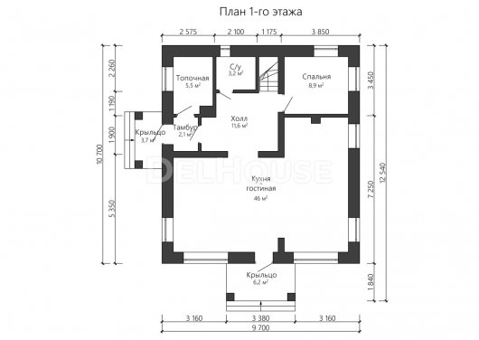 Проект ДГ029 - планировка 1 этажа
