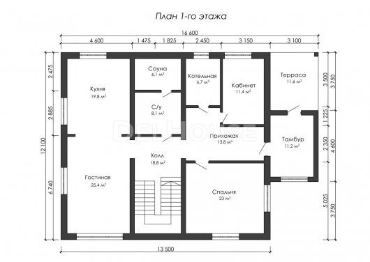 Проект ДГ040 - планировка 1 этажа