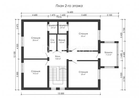 Проект ДГ040 - планировка 2 этажа
