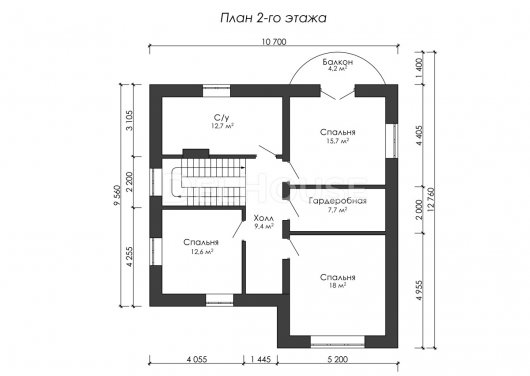 Проект ДГ044 - планировка 2 этажа