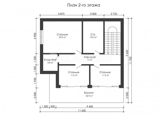 Проект ДГ050 - планировка 2 этажа