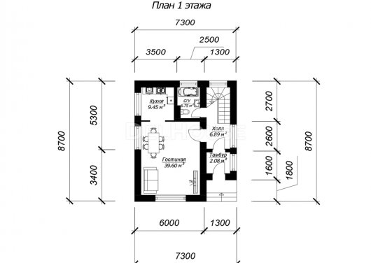 ДГ055 - планировка 1 этажа