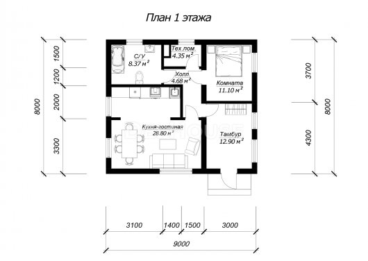 ДГ091 - планировка 1 этажа